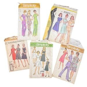 🧵 Vintage Simplicity Sewing Patterns Lot (1960s–70s Dresses & Tops)